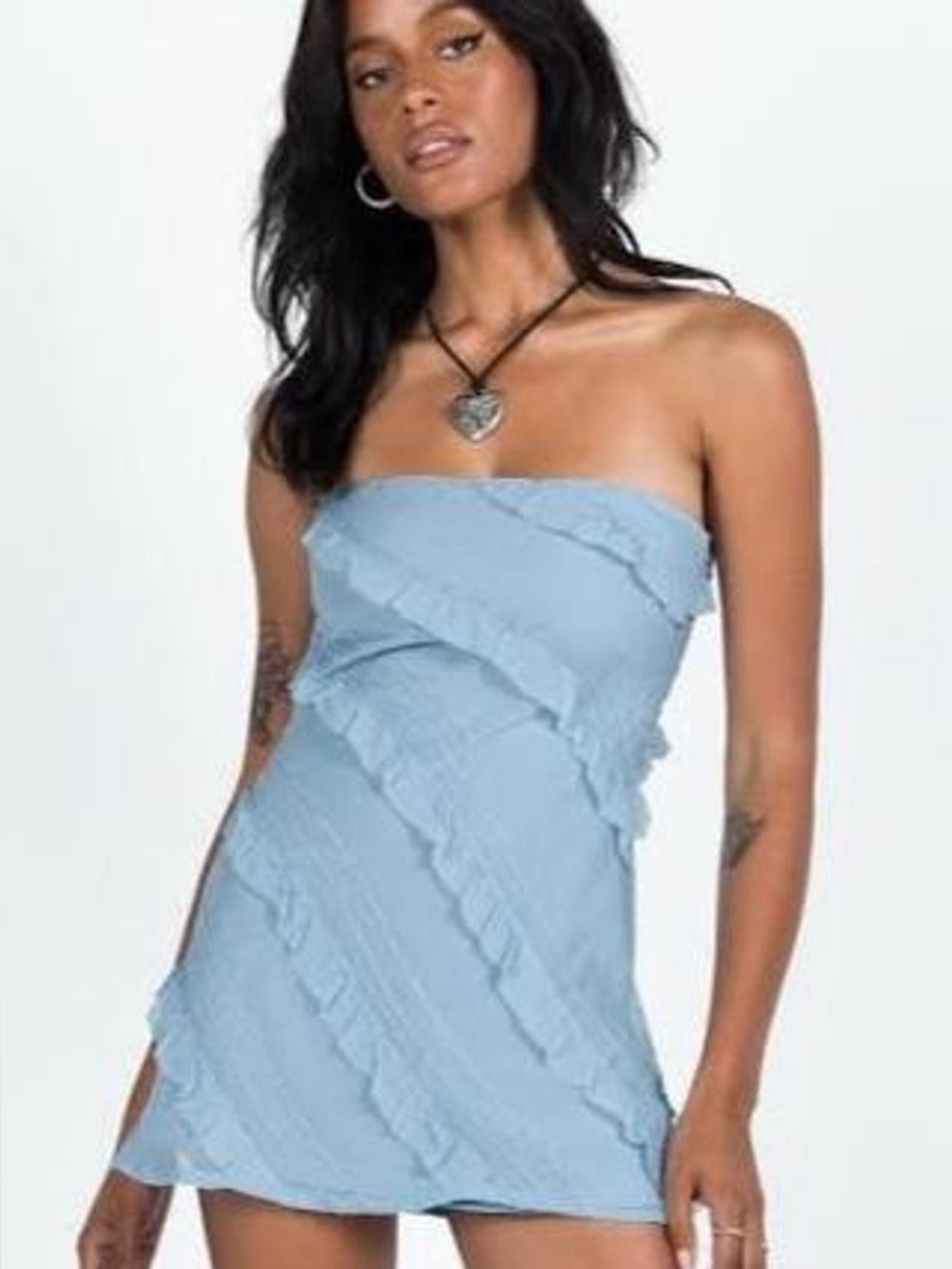 NWT Princess Polly Lars Light Blue Strapless Ruffle Mini Dress